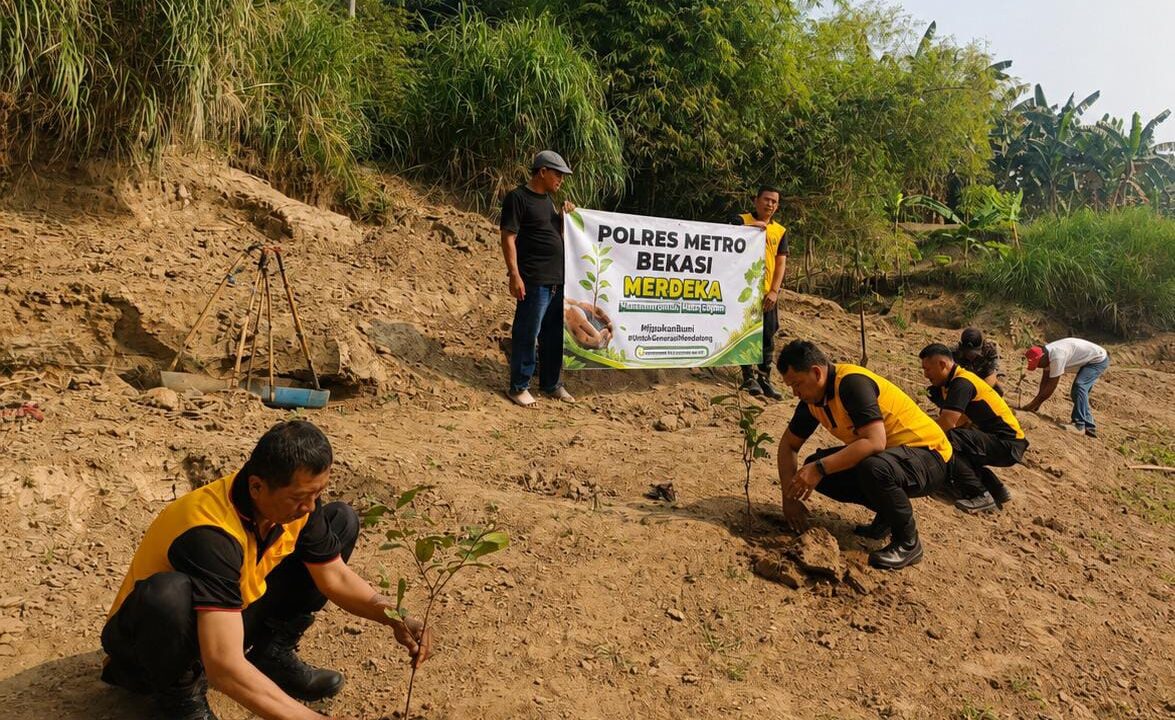 Jaga Jakarta Jaga Bekasi On The Spot, Polsek Cikarang Pusat Tanam Pohon Bersama Warga dalam Program Merdeka Bersama Masyarakat 2026